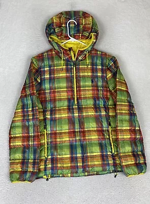NWT Polo Ralph Lauren Patchwork Down Puffer Jacket Madras Plaid Mens Small $298 • $159.88