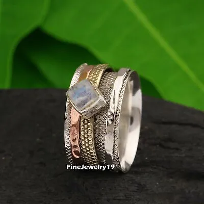 Rainbow Moonstone Ring 925 Sterling Silver Spinner Ring Meditation Ring A511 • £14.77