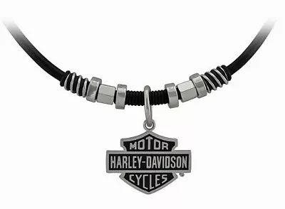 Harley-Davidson Men's Nut & Coil Bar & Shield Leather Necklace And Charm HSN0071 • $121.49