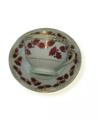 Red And Gilt Leaves Demitasse Tea Cup Saucer Occupied Japan Ucagco China 1-7/8  • $39