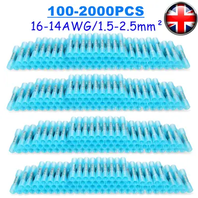 2000Pcs Blue Heat Shrink Butt Wire Connectors Crimp Terminals AWG 16-14 Gauge UK • £87.69