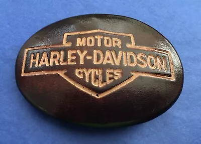 Vintage NOS Custom Hand Made Harley Davidson Bar & Shield Leather Belt Buckle • $14.99