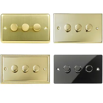 Volex Crabtree Brass Gold 3 Gang Metal Dimmer Light Switches Round Push Toggle • £8.49