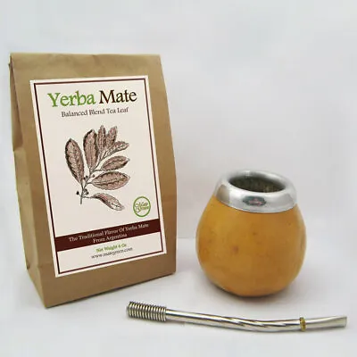 Argentina Yerba Mate Tea Gourd Cup Artisan + Straw Bombilla + 6 Oz Leaf Bag Kit • $22.89