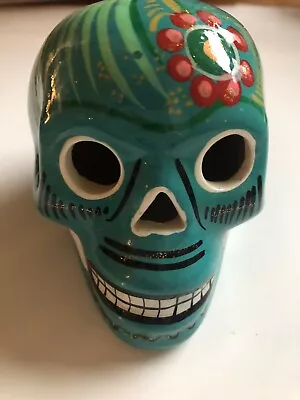 Day Of The Dead Skull Ceramic Figurine Skeleton -Made In Mexico • $19.99