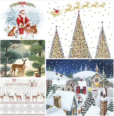 £2.99 • Buy Decoupage Christmas Napkins X4 Nordic Forest Deer Santa SnowVillage Mix Packs Av