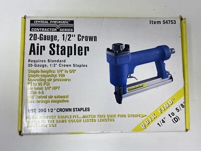 $84.99 • Buy Central Pneumatic 20 Gauge 1/2 In Crown Air Stapler - 20 Ga Crown Staples 54753
