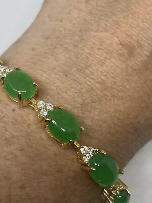 Vintage Green Jade Golden Bracelet 7.75 Inches • $52