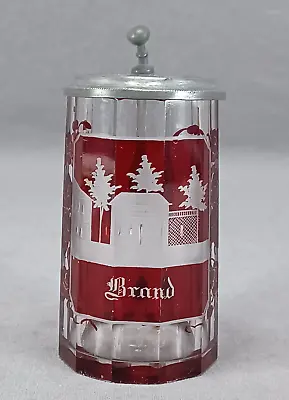 Mid 19th Century German Ruby Engraved Brand Miniature Stein Tankard • $195