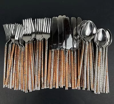 56x Pier One 1 Stainless Knives Spoons Forks Hammered NOTE Gold Tone Wearing Off • $59.99