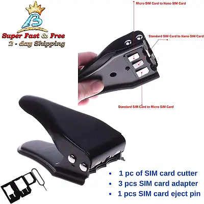 Sim Card Cutter Nano Micro Standard Sims Adapters Eject Pin Set IPhone Android • $19.90