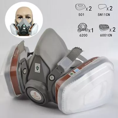 6200 Half Face 7 IN 1 Gas Mask Chemical Vapor Paint Spray Respirator + Filter • £9.98