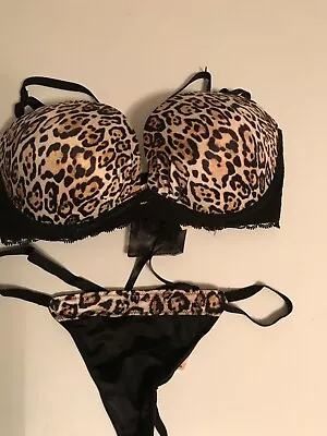 Victorias Secret Fabulous P/U Strapless Multiway Bra Set Leopard Black Lace NWT • $89.44