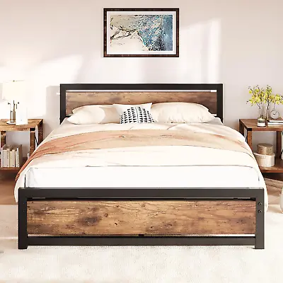 King Queen Full Size Bed Frame With Wooden Headboard Heavy Duty Metal Platform • $149.99