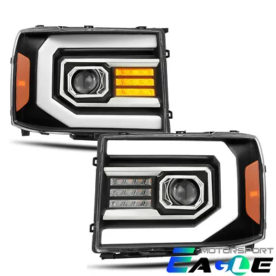 Fit 2007-2013 GMC Sierra 1500/2500/3500HD Black Headlights Pair W/LED DRL+Signal • $275.98