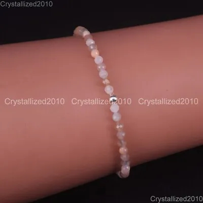 Natural Faceted Round Gemstone 2mm 3mm 4mm Handmade Beads Stretchy Bracelet 925 • $4.58