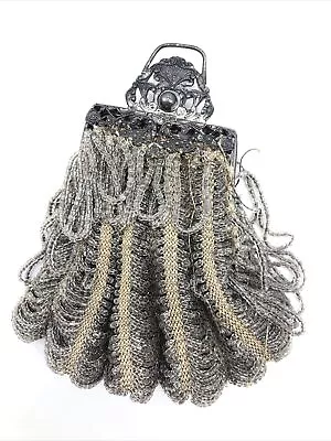 $0.99 • Buy Antique Art Nouveau Silver Gray Seed Bead Purse W/ Large Clasp Opening