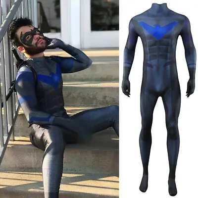 Cosplay The Batman Nightwing Robin Jumpsuit Superhero Adult Kids Bodysuit Mens • $71.50