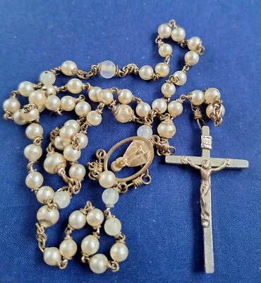 Vtg Christian Rosary Beaded White Off White Beads Faux Pearls *103-TST • $18