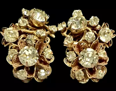 Miriam Haskell Signed Earrings Rare Vintage Gilt Citrine Yellow Rhinestone A53 • $144.50