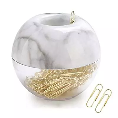 Magnetic Paper Clip Holder Marble White Holder With Gold Paper Clips 100pcs 2... • $14.85