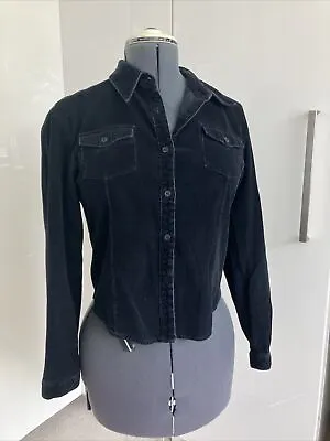 Vintage 70s Style Black Cotton Corduroy Shirt Uk10 • £12