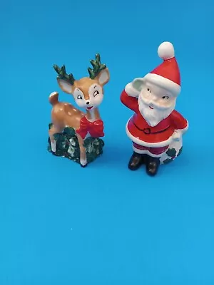 Vintage Lefton Rudolph Reindeer Santa Christmas Salt & Pepper Shakers 709 Japan • $79.99