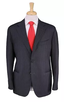 Sanvitale By Caruso Black Herringbone Striped Handmade 120's Wool Suit 42R • $89