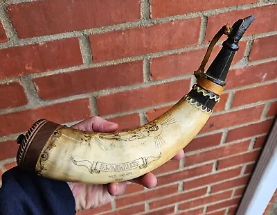 *** Scrimshawed D. Windwalker Powder Horn By C. Harnish *** • $70