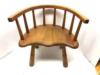 Child's Wooden Captains Chair Mid Century Curved Back Oak Vintage Warm Patina • £47.03