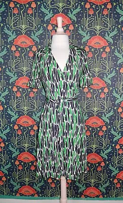 Diane Von Furstenberg Jillia Silk Jersey Black Green White Wrap Dress 8 • $48.74