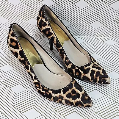 Michael Kors Women's Leopard Print Calf Hair Pumps Heels Size 9M Pointed Toe • $19