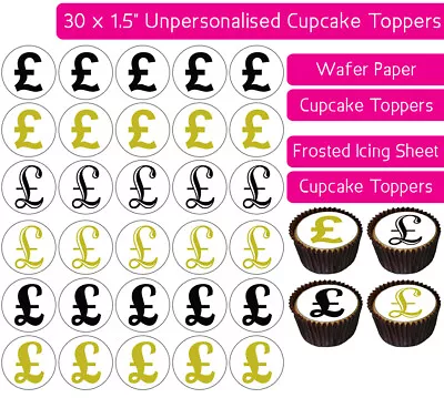 30 Pound Sign £ Money Edible Wafer & Icing Cupcakes Toppers Decor Bday Party Uk • £2.25