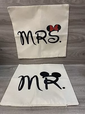 Mickey Minnie Mouse Mr. & Mrs Disney Throw Pillow Cases Covers Zipper Square • £17.34