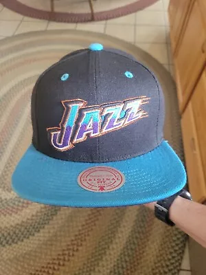NWT-UTAH JAZZ~MITCHELL & NESS-Adult Cap/Hat-One Size Snapback-BLUE & BLACK • $21.95