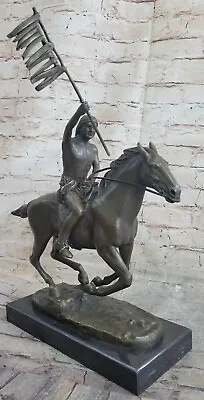 Handmade European Bronze Sculpture VINTAGE ARMOR INDIAN WAR CHIEF ON HORSE  • $249.50