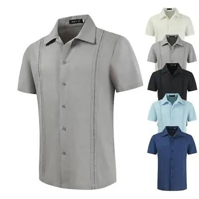£11.70 • Buy Guayabera Men's Cuban Beach Wedding Short Sleeve Button-Up Casual Dress Shirt