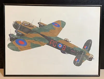 Original Ww2 Military Aviation Art Painting Raf Avro Lancaster Bomber Wwii • $45