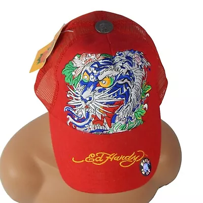 NWT Ed Hardy Hat Dragon Snapback Red Christian Audigier Jeweled Embellished • £38.55