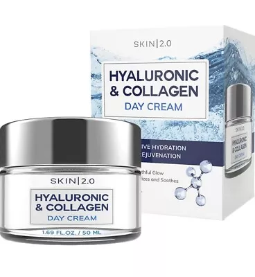 Skin 2.0 Hyaluronic & Collagen Day Cream Hydration Rejuvenation 1.69 Fl Oz New🎁 • $16.99