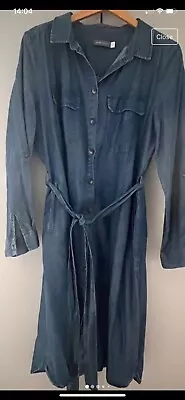 Mint Velvet Blue Denim Collared Long Sleeved Belted Shirt Dress Size 16 • £20