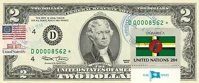 $2 Dollars 2003 Star  Stamp Cancel Flag Of Un  From  Dominica   Value $500 • $500