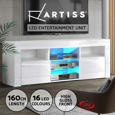 $168.25 • Buy Artiss TV Cabinet Entertainment Unit Stand RGB LED Gloss Furniture 160cm White