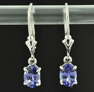 14k White Gold Lever Back Dangling Oval Tanzanite Earring AAA 1.90 Carats USA • £278.92