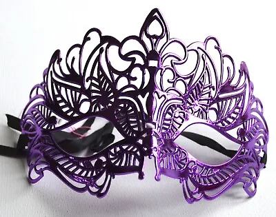 NEW Purple Metallic Look Filigree Masquerade Mask Eye Prom Gothic Halloween UK • £4.49