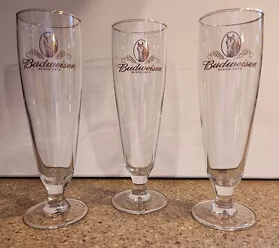 Vintage Budweiser Beer Pilsner Glass Millennium Gold Rim Beer Glass Set Of 3 • $19.99