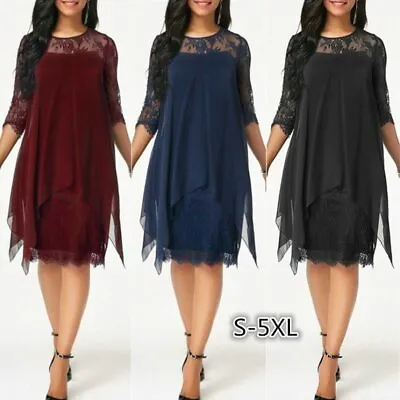 $23.69 • Buy Womens Dresses Lace Ladies Holiday Plus Size Evening Party 3/4 Sleeve Dress