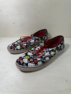 Vans X Hello Kitty Skate Shoes Womens Size 10 Black Canvas Lace Up Low Top • $39.99