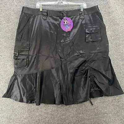 $24.99 • Buy Womens Cargo Skirt Plus Size 24 Black Glossy Fit Flare Asymmetrical Hem Goth