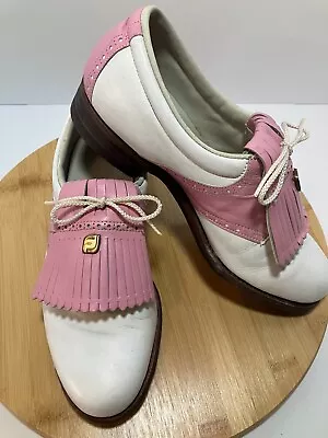 VTG Womens FootJoy Saddle White And Pink Tassel Golf Shoes Size 7.5B Great Cond! • $42.99